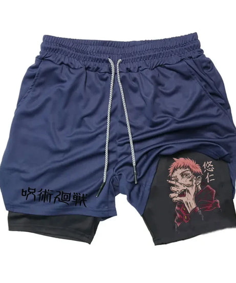 Anime Gym Shorts 2 In 1 Double Layer Men Workout Sports Jogging Sportwear Training Sport Shorts Male Summer Performance Shorts