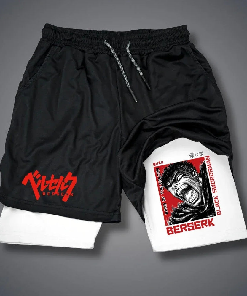 Men's Shorts Gothic Style Skull Print Double-deck 2-In-1 Running Shorts Summer Thin Sportswear Training Short Pants Y2K Clothes