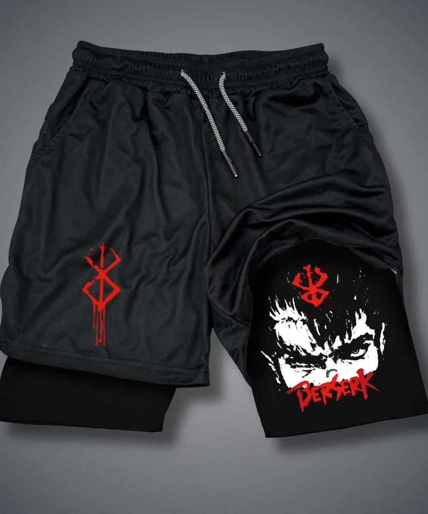 Men's Shorts Gothic Style Skull Print Double-deck 2-In-1 Running Shorts Summer Thin Sportswear Training Short Pants Y2K Clothes