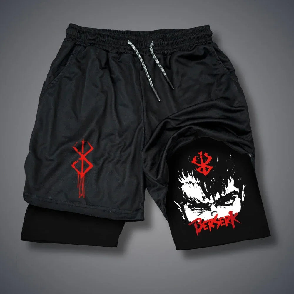 Men's Shorts Gothic Style Skull Print Double-deck 2-In-1 Running Shorts Summer Thin Sportswear Training Short Pants Y2K Clothes