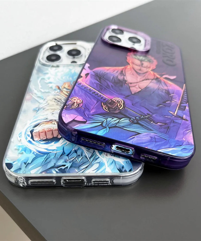 One Piece Case For iPhone 16 15 14 13 17 Pro Max Luffy Zoro electroplated Camera Protect Cover