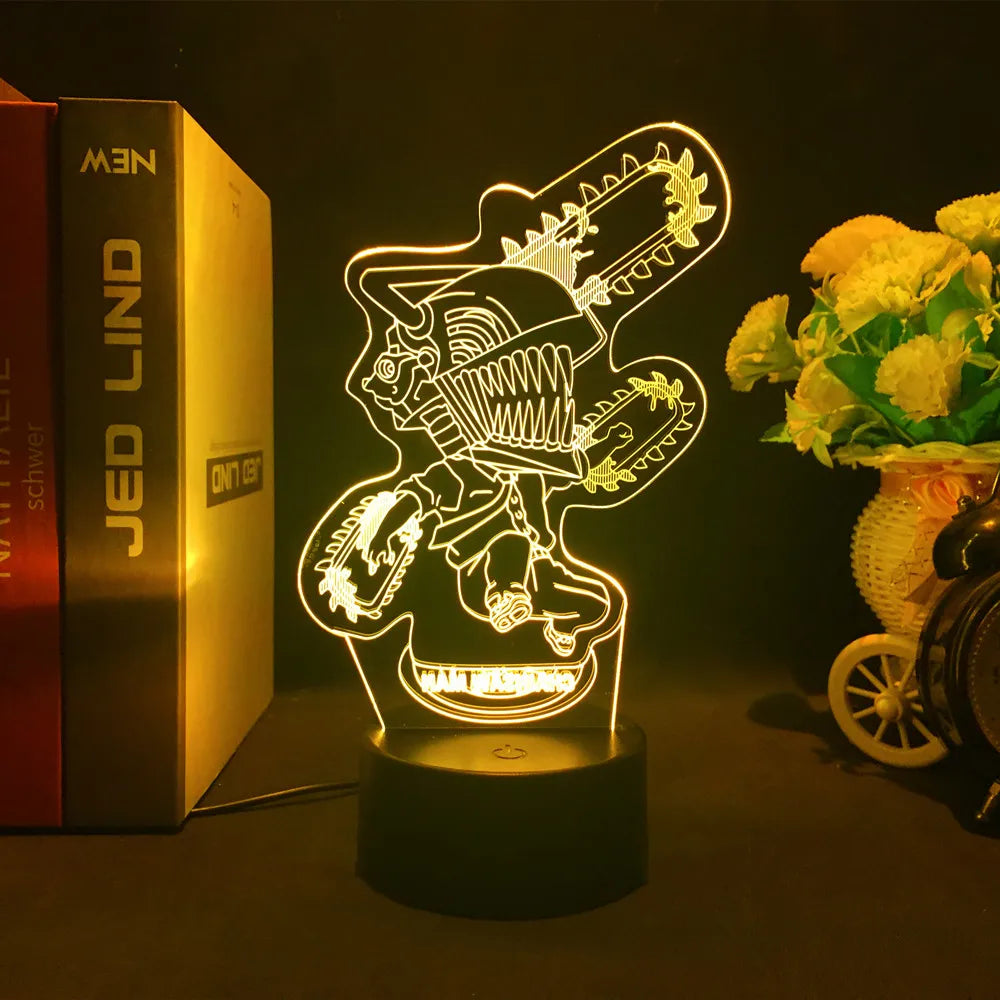 Anime Chainsaw Man Led Acrylic Stand Denji Power Makima Action Figure For Kids Bedroom Decor Nightlight Birthday