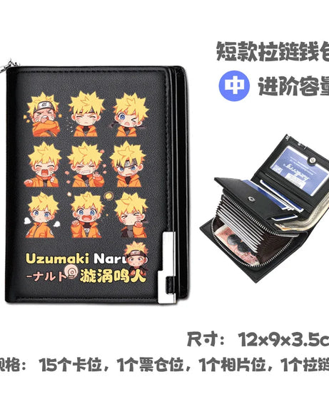 Naruto Uchiha Sasuke Anime Peripheral Zipper PU Wallet Handsome Personality Boy Print Coin Purse Short Card Pack Holiday Gift