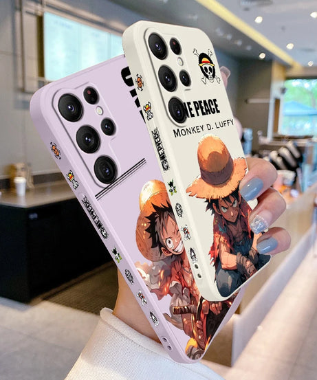 Comics One Piece Luffy For Samsung Galaxy S25 S24 S23 S22 S21 S20 Plus Ultra FE 5G Liquid Left Rope Cover Phone Case