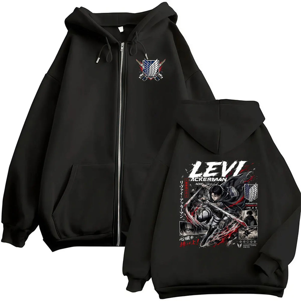 Anime Attack on Titan Levi Ackerman Zipper Hoodie – Men's & Women's Vintage Oversized Jacket
