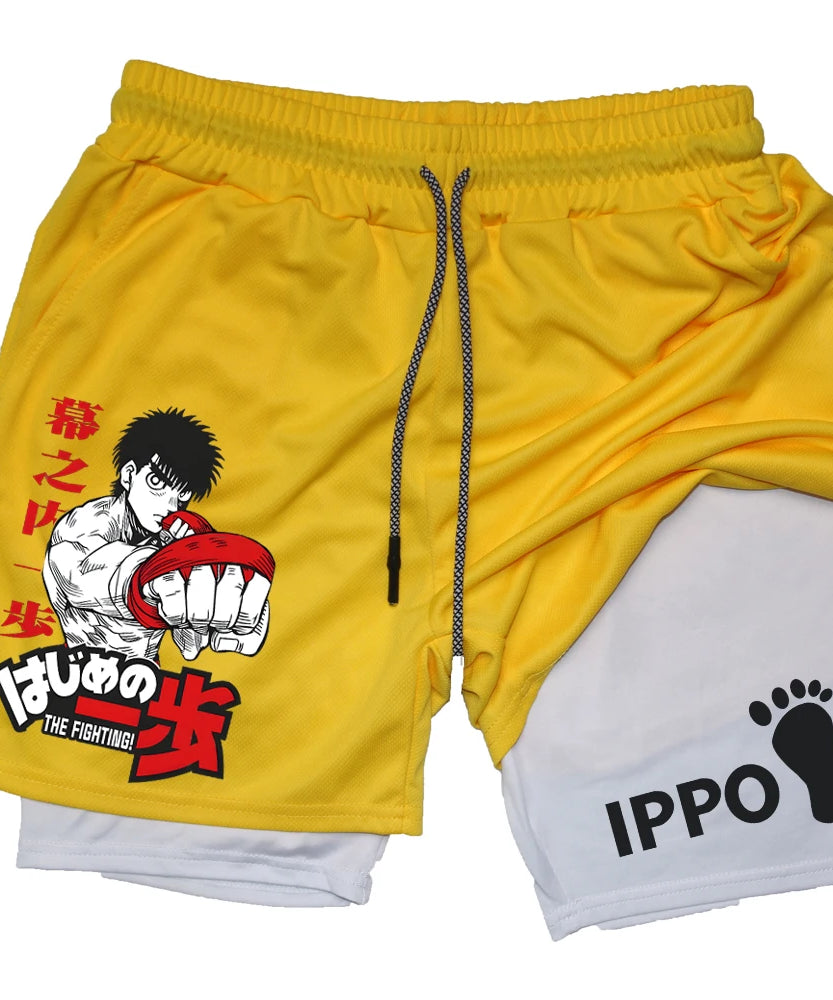 IPPO Boxing Anime Gym Shorts – 2-in-1 Quick-Dry Compression Shorts for Men