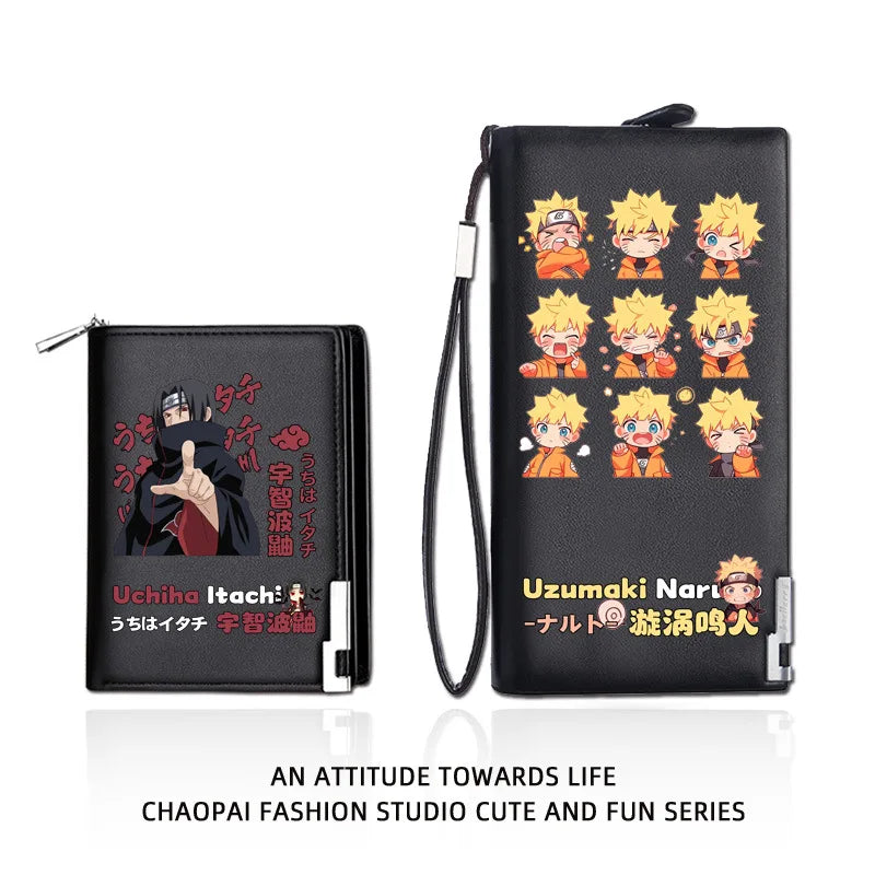 Naruto Uchiha Sasuke Anime Peripheral Zipper PU Wallet Handsome Personality Boy Print Coin Purse Short Card Pack Holiday Gift