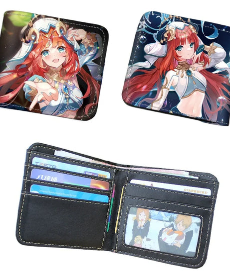 Genshin Impact Raiden Shogun Short PU Leather Wallet Cute Nahida Kamisato Ayaka Folding Purse