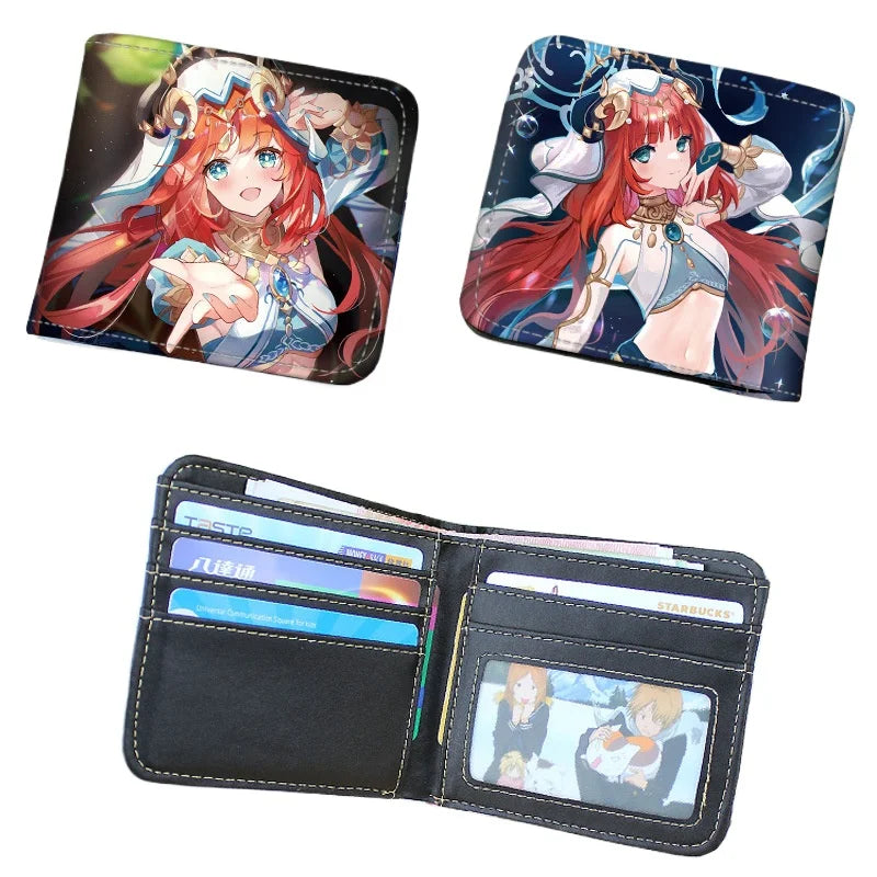 Genshin Impact Raiden Shogun Short PU Leather Wallet Cute Nahida Kamisato Ayaka Folding Purse