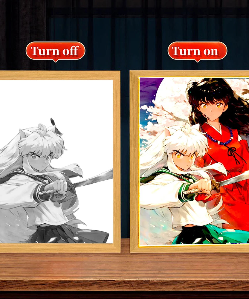 Light Painting Photo Frame Night Light Anime Figure Inuyasha Home room Decor Office Decoration Bedroom Friends Gifts Moon Lamp