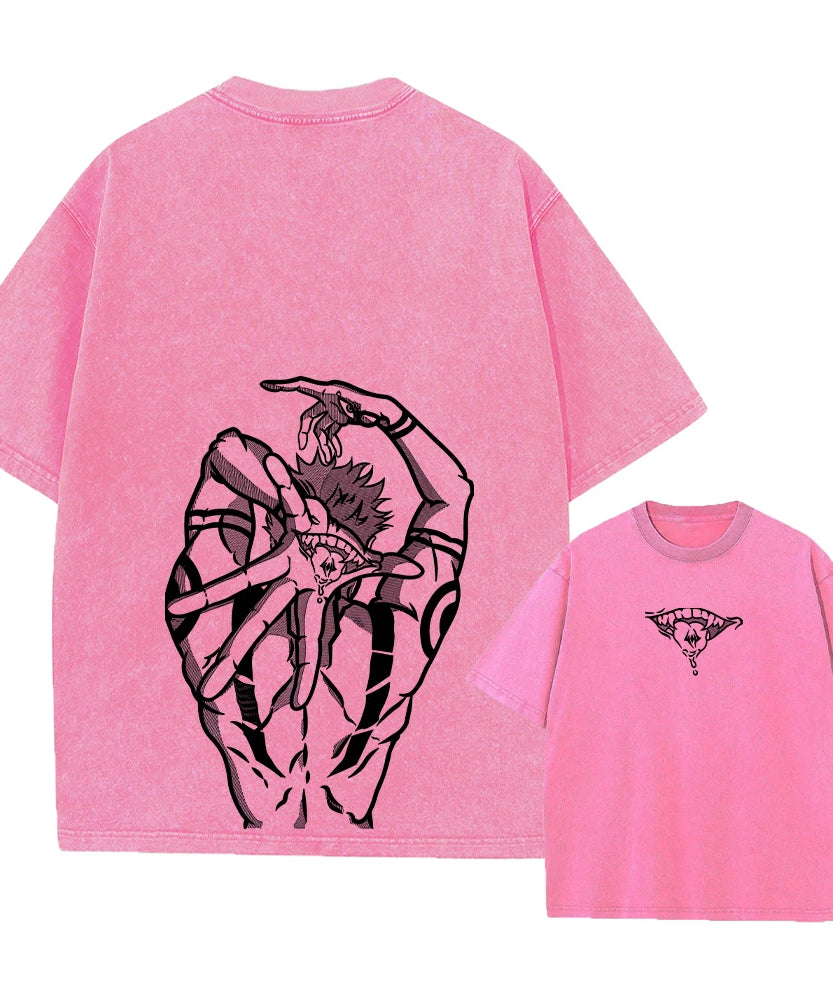 Summer Washed T Shirt Anime Graphic Print Streetwear Vintage Oversized T-Shirt Men Fashion Cotton Top Tee Black Tshirt