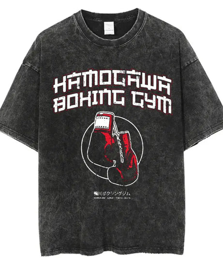 Mens Wash Tshirt Anime Hajime No Ippo T-shirt Hip Hop Street Harajuku Kamogawa Boxing Gym KBG Print Cotton Breathable Top Tee