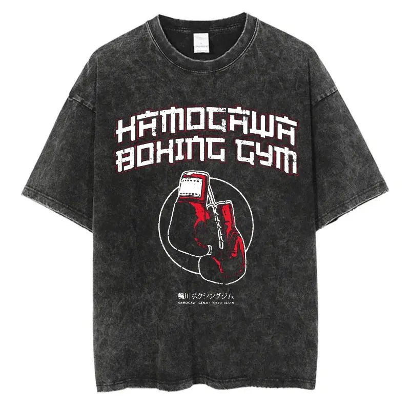 Mens Wash Tshirt Anime Hajime No Ippo T-shirt Hip Hop Street Harajuku Kamogawa Boxing Gym KBG Print Cotton Breathable Top Tee