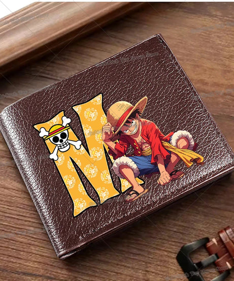 Anime Luffy Men Pu Wallet One Piece Letter A-Z Foldable Short Wallet Man Portable Credit ID Card Holder Male Pocket Coin Purse