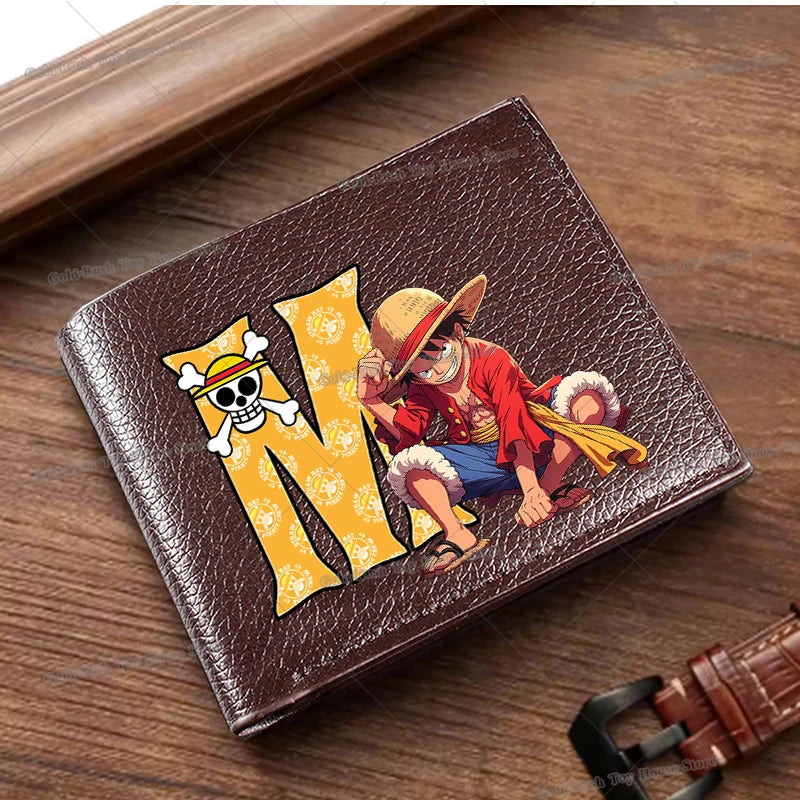Anime Luffy Men Pu Wallet One Piece Letter A-Z Foldable Short Wallet Man Portable Credit ID Card Holder Male Pocket Coin Purse