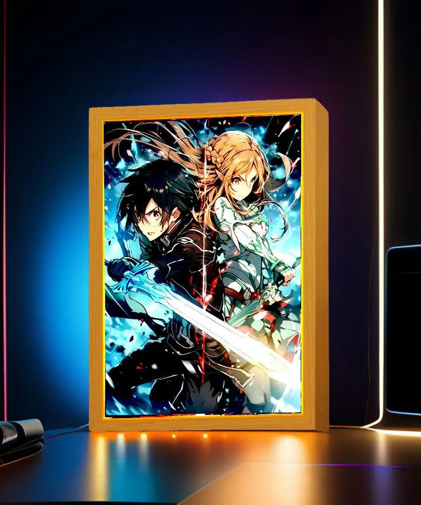 Anime Figure Sword Art Online Light Painting Photo Frame Kirito Figure Led Lamps Home Bedroom Tabe Decor Birthday Gift moon Lamp