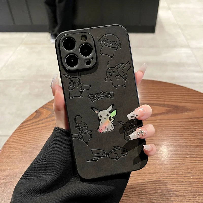 Pokémon Pikachu Laser Embossed Leather Phone Case for iPhone 11 to 17 Pro Max 6
