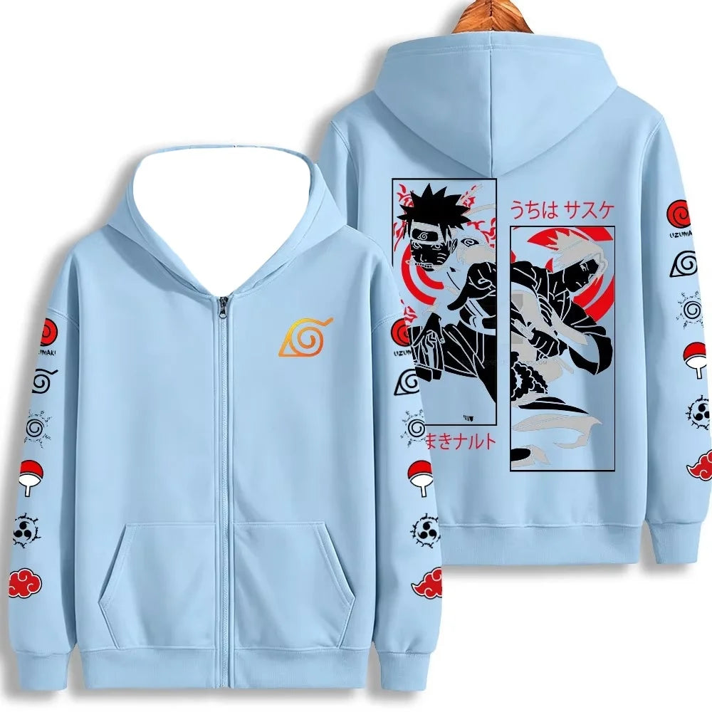 2026 Naruto Team 7 Zip-Up Hoodie – Konoha Symbol Double-Sided Print Streetwear Jacket 6