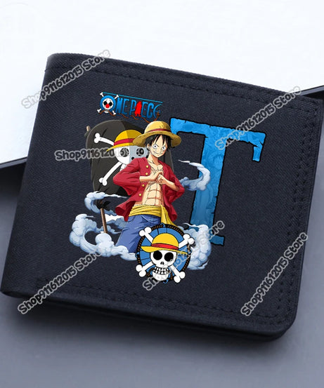 One Piece Letter Men Short Wallet Man Luffy Alphabet Canvas Wallet Man Credit ID Card Holder Anime Foldable Pocket Coin Purse