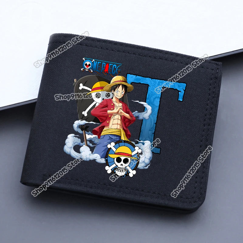 One Piece Letter Men Short Wallet Man Luffy Alphabet Canvas Wallet Man Credit ID Card Holder Anime Foldable Pocket Coin Purse