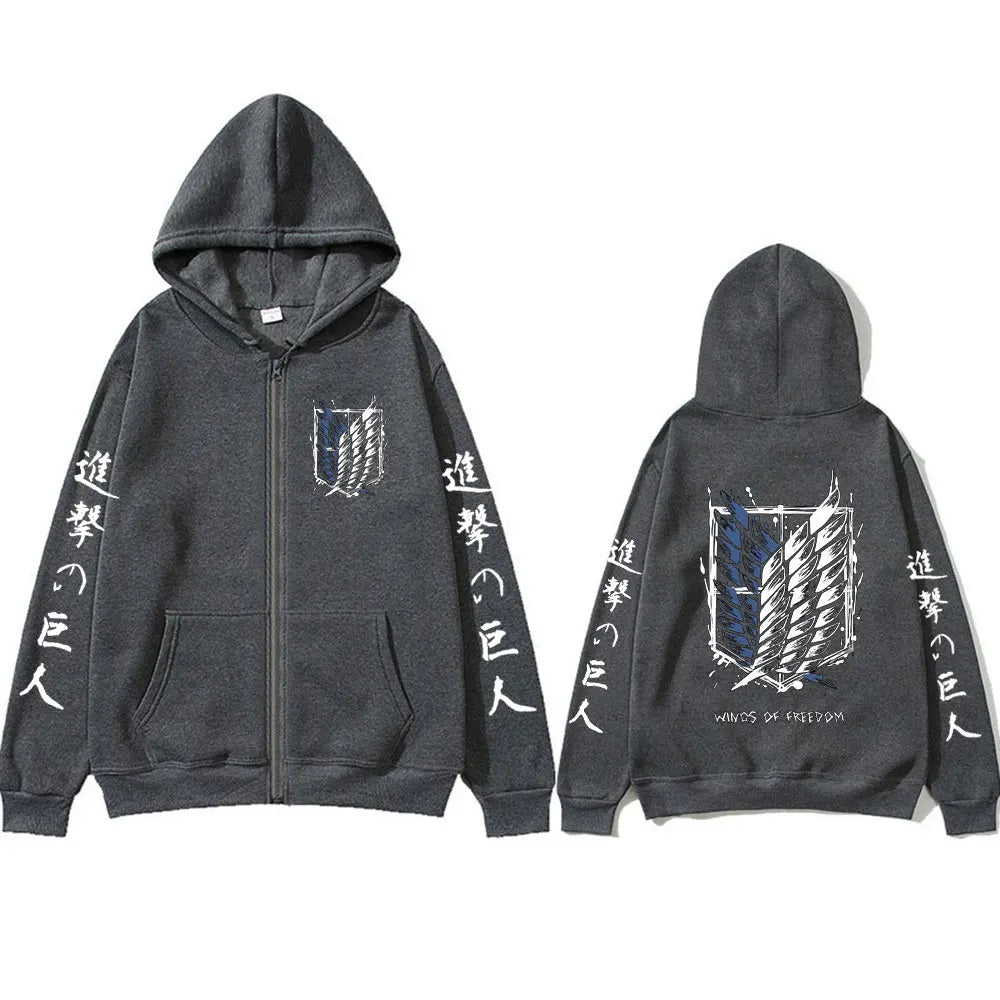 Attack on Titan Anime Zipper Hoodie – Mikasa Ackerman & Eren Jaeger Wings of Freedom Zip-Up Jacket 6