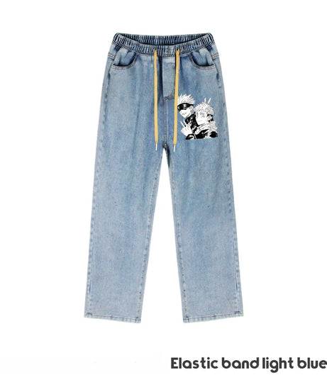JUJUTSU KAISEN Gojo Yuji Megumi Sukuna Anime Daily Trousers Loose Spring and Autumn Wide Leg Pants Casual Jeans