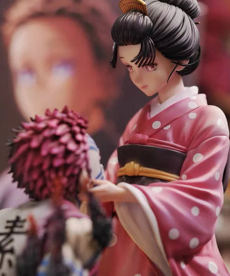 27cm Demon Slayer GK Popart Akaza & Koyuki Figure Anime Collectible Model Toy Cherry Blossom Scene Statue Desktop Ornament Gift