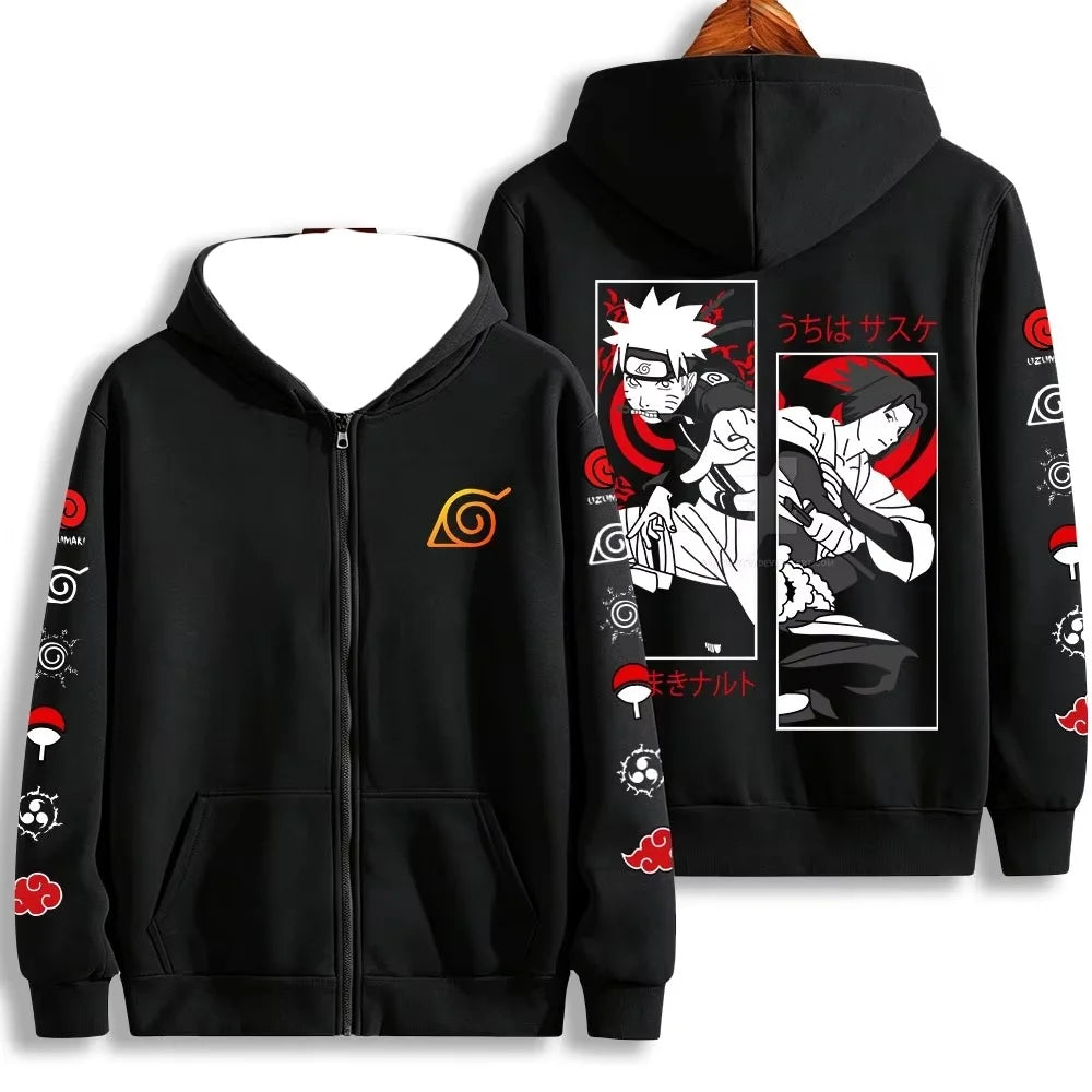 2026 Naruto Team 7 Zip-Up Hoodie – Konoha Symbol Double-Sided Print Streetwear Jacket