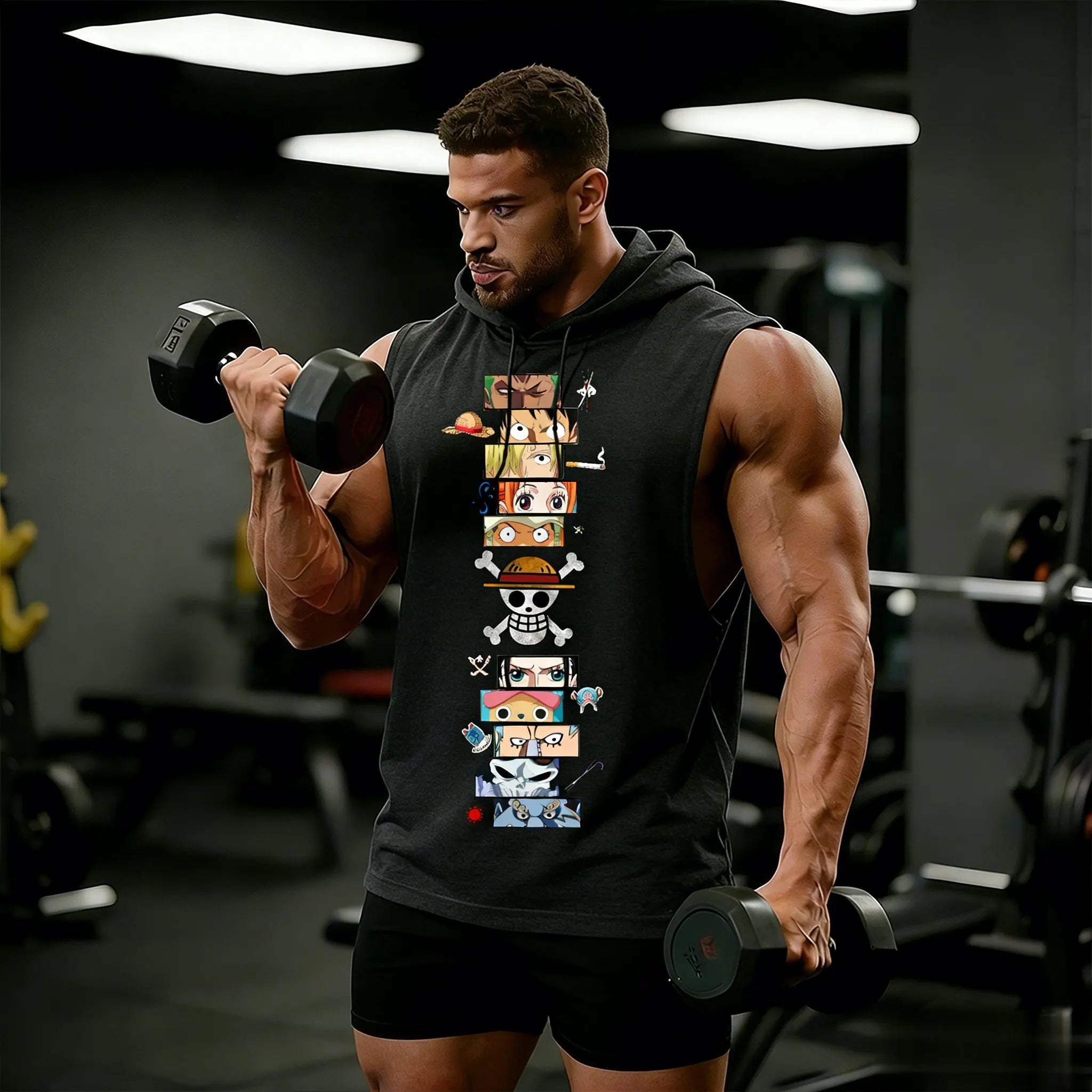 One Piece Anime Hoodie Sleeveless Shirt Men Tank Top Muscle Gym Vest Graphic Print Streetwear Loose Casual Tops Summer New