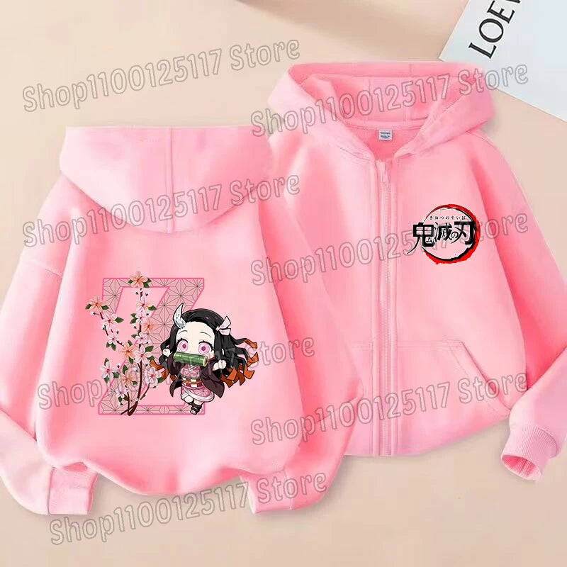 Demon Slayer Nezuko Kamado Kids Zip-Up Hoodie Cartoon Jacket 3