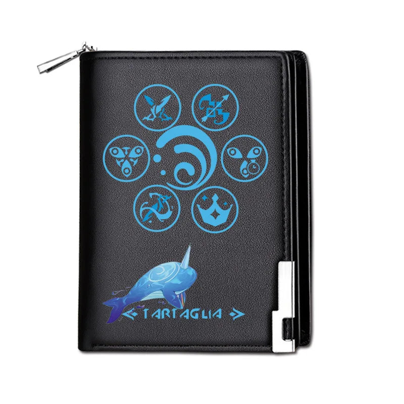 Genshin Impact Mondstadt Anime Peripheral New Zipper PU Wallet Handsome Personality Boy Print Coin Purse Short Card Pack Holiday