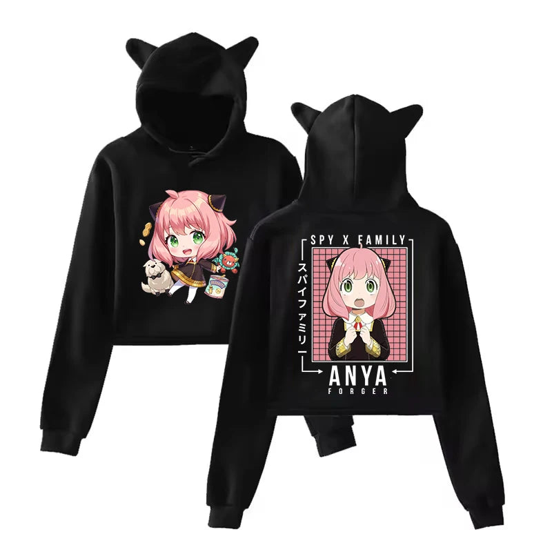 Spy x Family Anya Forger Cat Ear Crop Top Hoodie Kawaii Streetwear Pullover 6