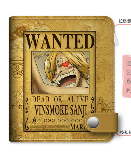 Anime One Piece Figure Wallet Luffy Purse Zoro Ace Bounty Order Skeleton Pattern Pu Kawaii Wallet Card Holder Purse