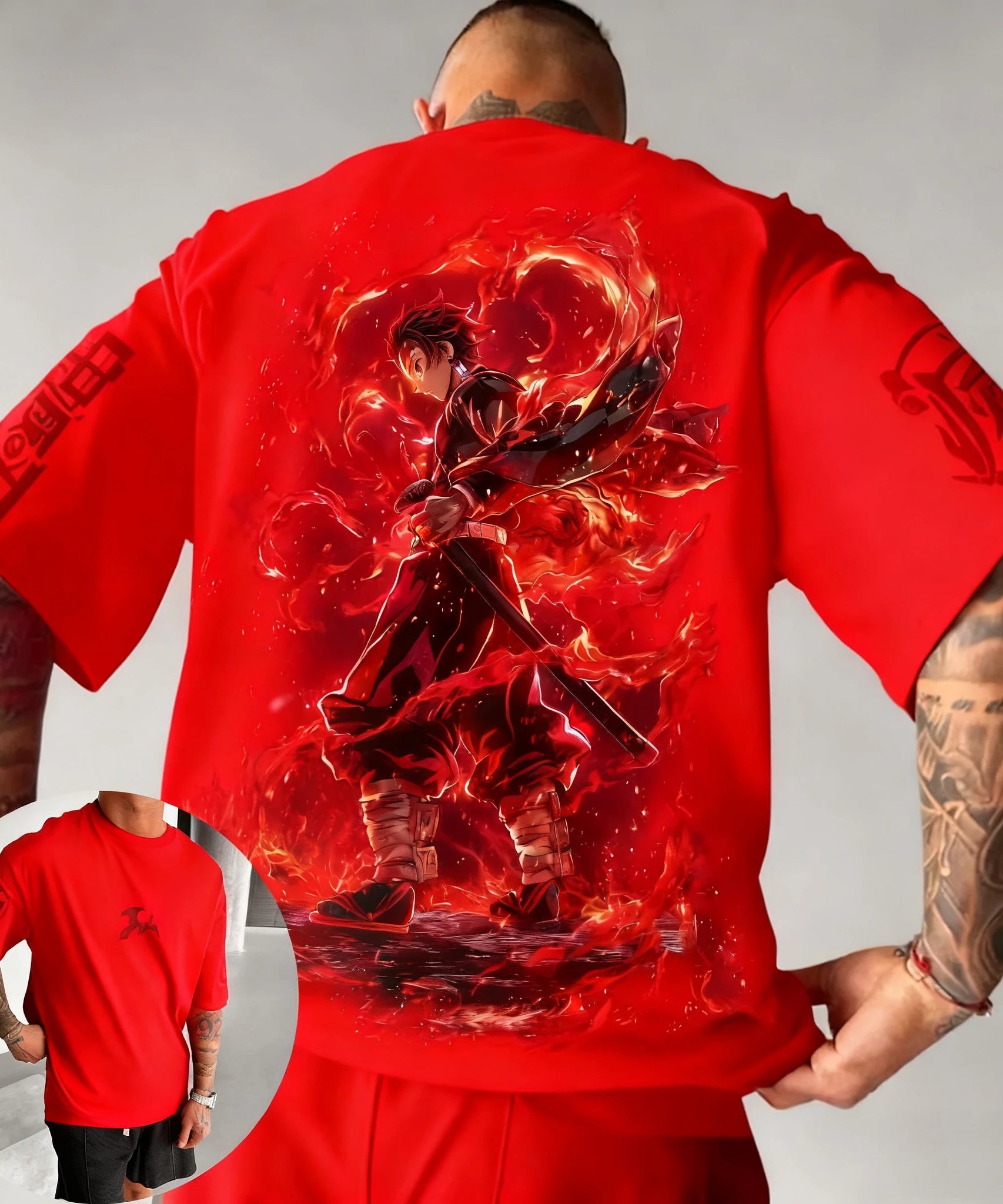 Demon Slayer Anime Co Branded Printed T-shirt Summer New Men's Japanese Harajuku Loose Casual Children's Parent Child Top