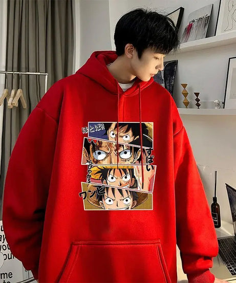 Anime One Piece Monkey D. Luffy Men's Autumn and Winter Printed Hoodie Versatile Hooded Pullover Jacket