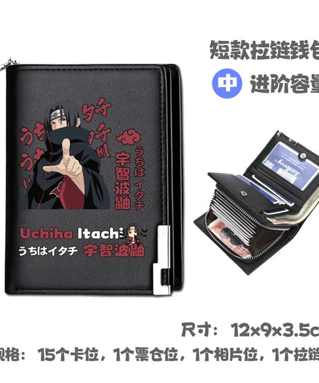 Naruto Uchiha Sasuke Anime Peripheral Zipper PU Wallet Handsome Personality Boy Print Coin Purse Short Card Pack Holiday Gift