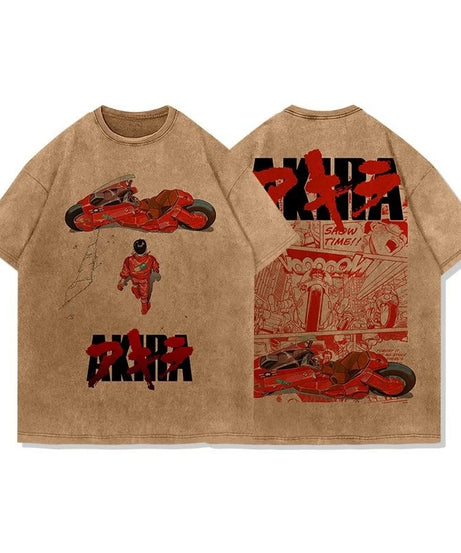 Akira Anime Men's Short Sleeve T-shirt Graphic Tee Streetwear Vintage Washed Cotton Summer Casual Top Japanese Manga Y2k Clothes
