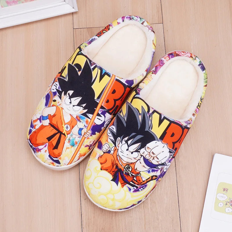 Anime One Piece Luffy Chooper Dragon Ball Goku Hatsune Winter Warm Plush Men Women Couple Shoes Home Slipper Stuffed Plush Gift