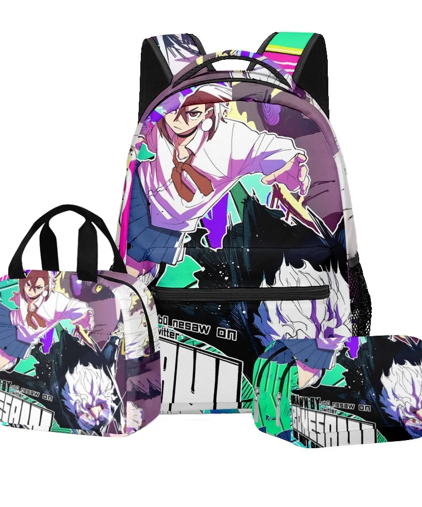 Luxury Popular Novelty DANDADAN 3D Printed 3pcs/Set student School Bags Travel Notebook Backpack Lunch bag Pencil Case