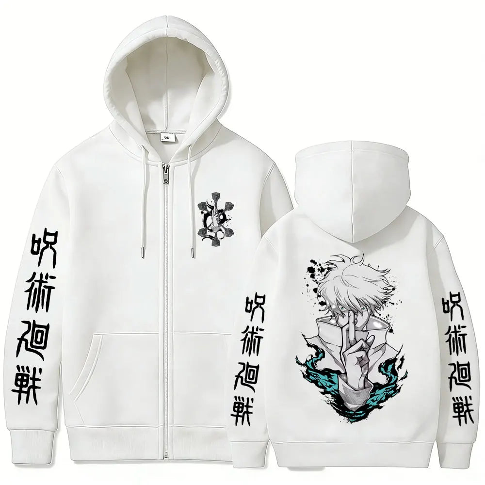 Anime Jujutsu Kaisen Gojo Satoru Zip-Up Hoodie – Unisex Oversized Cosplay Jacket 3