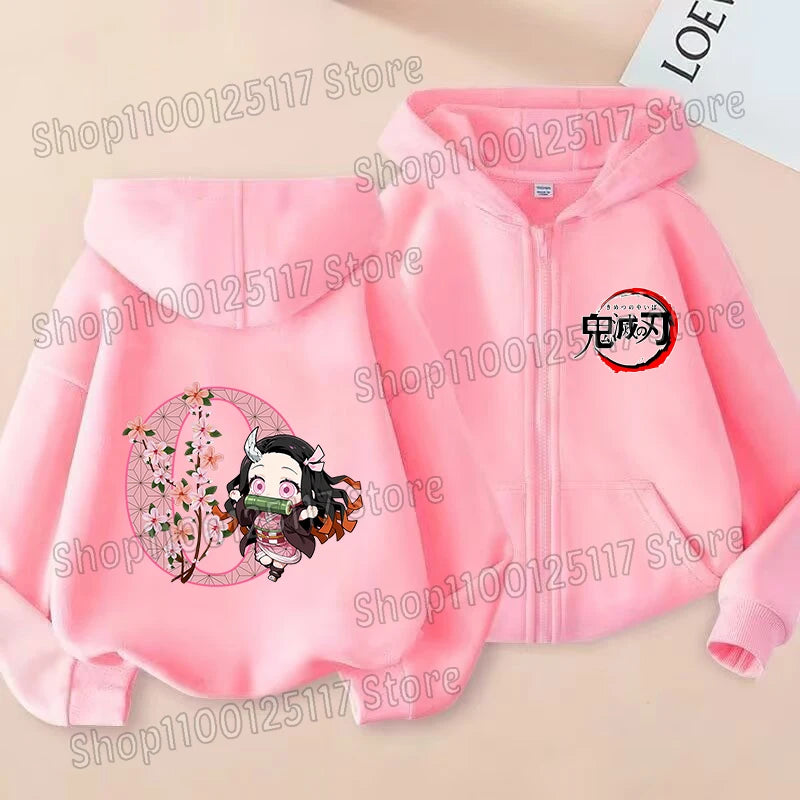 Demon Slayer Nezuko Kamado Kids Zip-Up Hoodie Cartoon Jacket 4