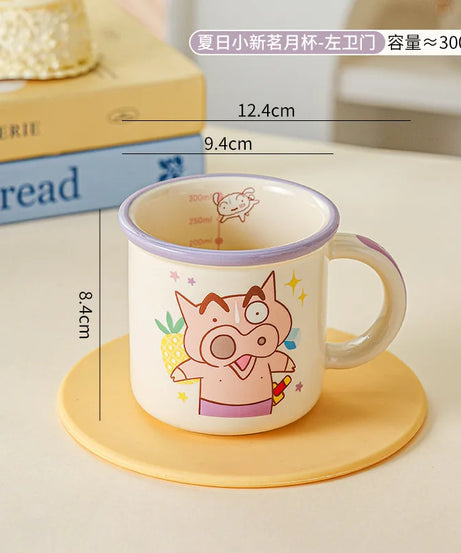 Kawaii Crayon Shin-Chan Boochan Buriburizaemon Wide Edged Mug Water Cup Cute Ceramic Cup for Girls