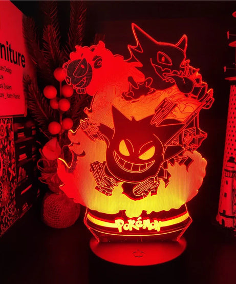 Pokemon Gengar Haunter Gastly 3D Lamp Anime LED Night Light USB Color Changing Luminaria Illusion Sleeping Table Lamps Kids Gift