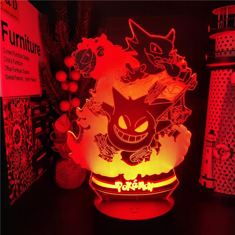 Pokemon Gengar Haunter Gastly 3D Lamp Anime LED Night Light USB Color Changing Luminaria Illusion Sleeping Table Lamps Kids Gift
