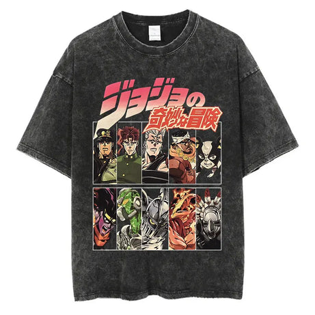 JoJo’s Bizarre Adventure Vintage Washed T-Shirt – Retro Punk Anime Streetwear