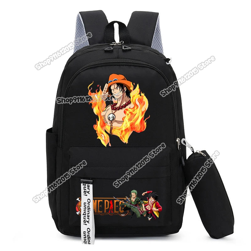 One Piece Luffy Zoro Backpack Kits Boy Student Usopp Chopper Anime Knapsack with Pencilcase Rucksack High-capacity Schoolbag
