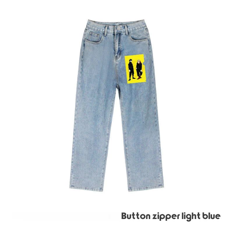JUJUTSU KAISEN Gojo Yuji Megumi Sukuna Anime Daily Trousers Loose Spring and Autumn Wide Leg Pants Casual Jeans