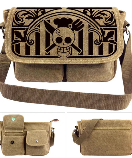One Piece Canvas Shoulder Bag - Luffy & Law Logo Sling Bag, Unisex Student Backpack for Casual Daily Use & Anime Fans
