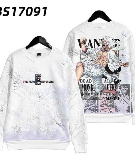 One piece Monkey D. Luffy Cartoon Round Neck Sweatshirt with Printed Casual Loose Autumn and Winter Long Sleeved Top