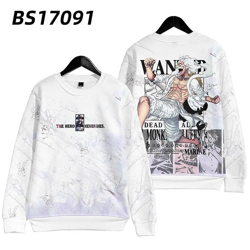 One piece Monkey D. Luffy Cartoon Round Neck Sweatshirt with Printed Casual Loose Autumn and Winter Long Sleeved Top